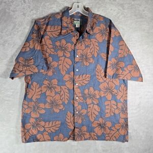 Reyn Spooner Hibiscus Hawaiian Shirt Mens Size XL Vintage Blue Button Up